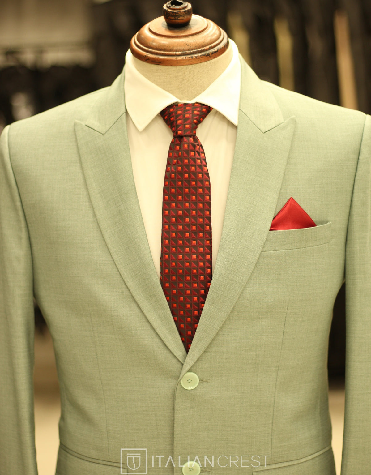 Light Green Wool Feel Peak Lapel Suit