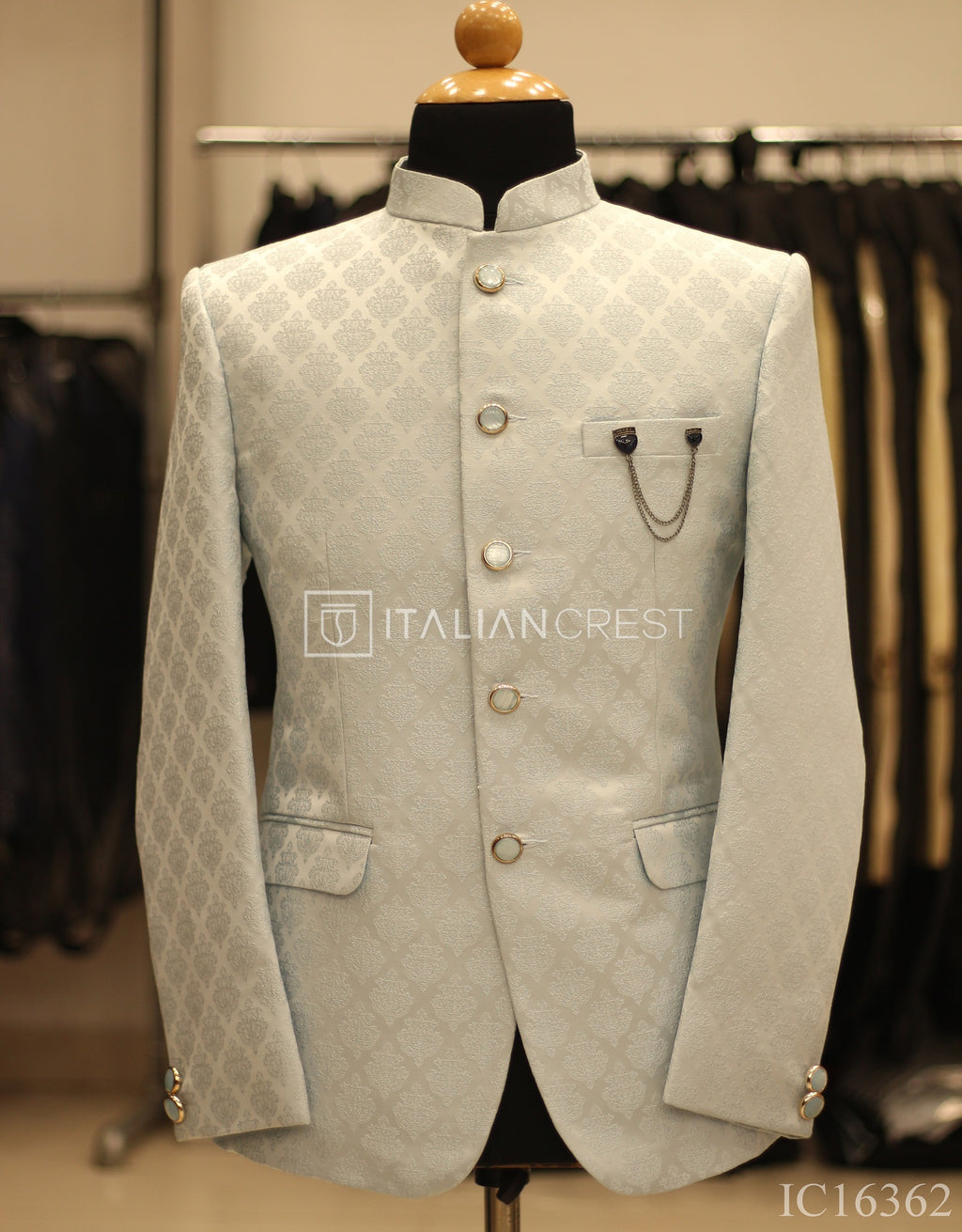 Light Blue Jacquard Jodhpuri Suit