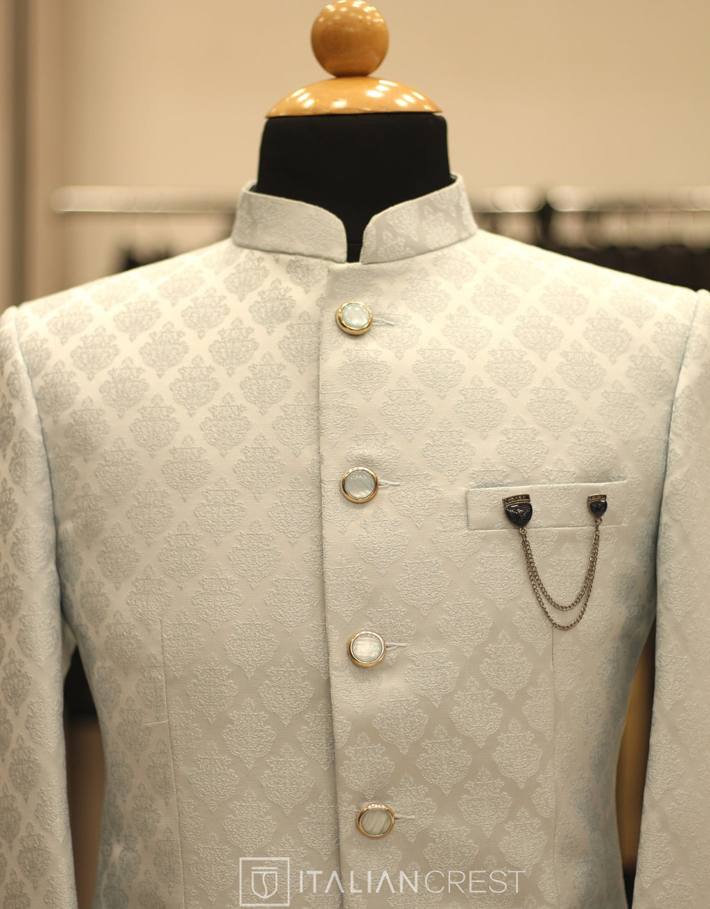 Light Blue Jacquard Jodhpuri Suit