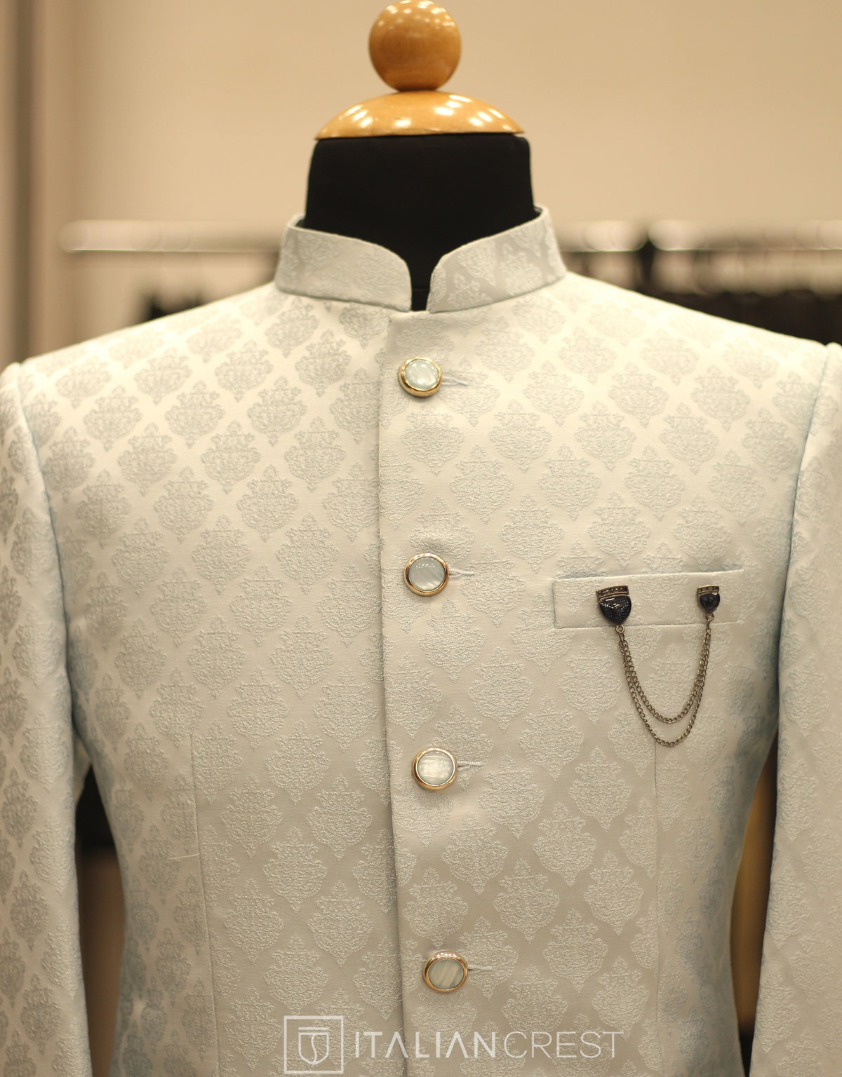 Light Blue Jacquard Jodhpuri Suit