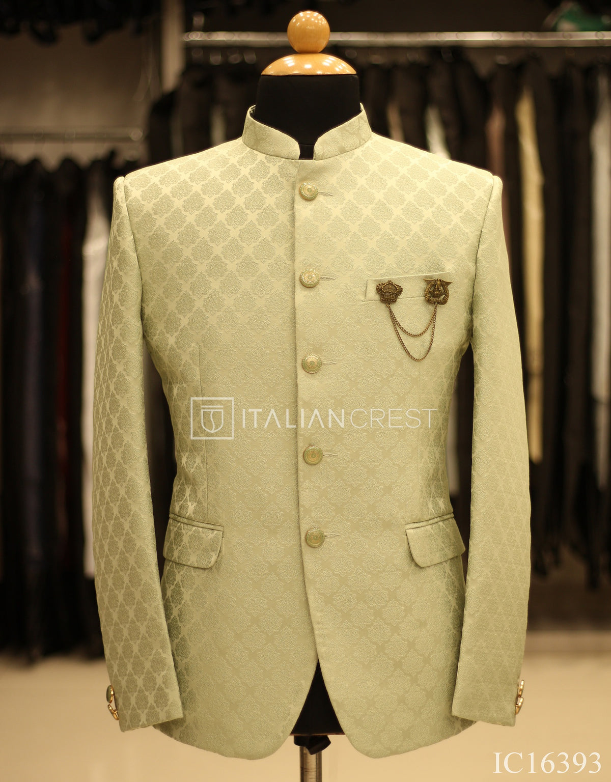 Light Green Jacquard Jodhpuri Suit