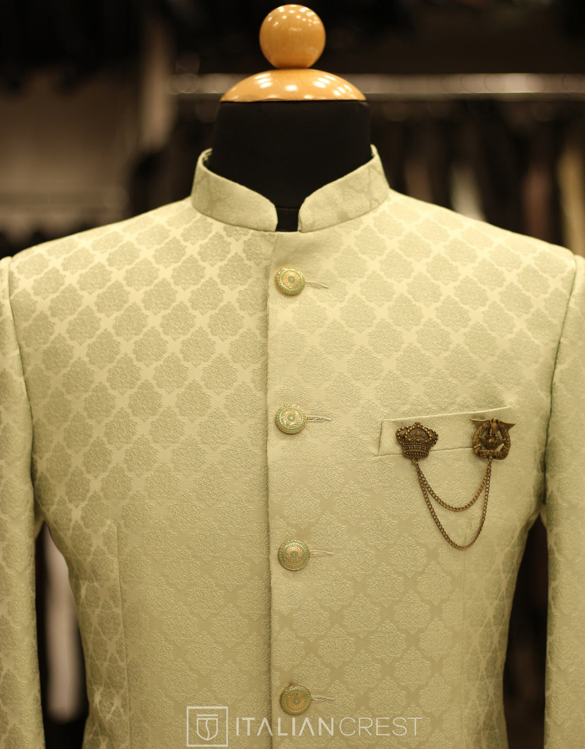 Light Green Jacquard Jodhpuri Suit