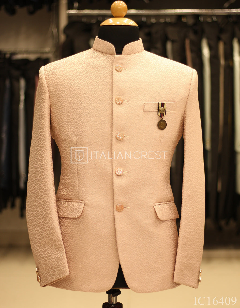 Pink Jacquard Jodhpuri Suit