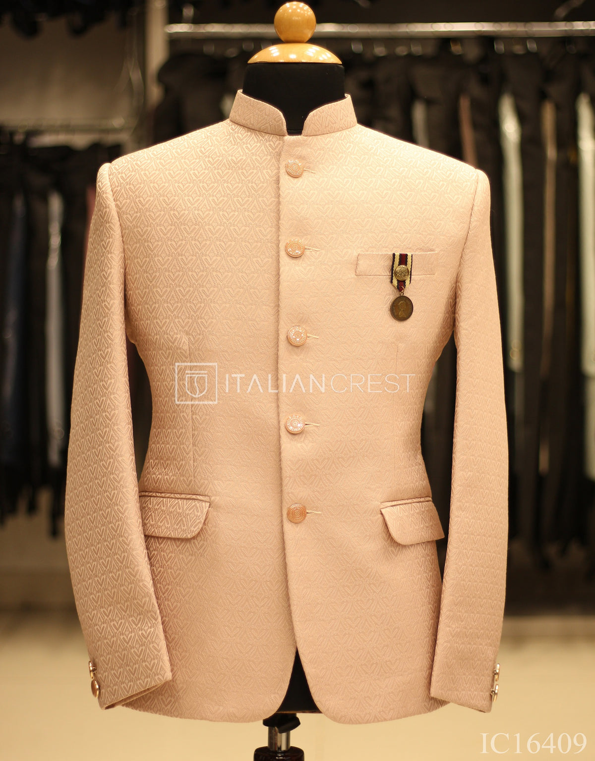 Pink Jacquard Jodhpuri Suit