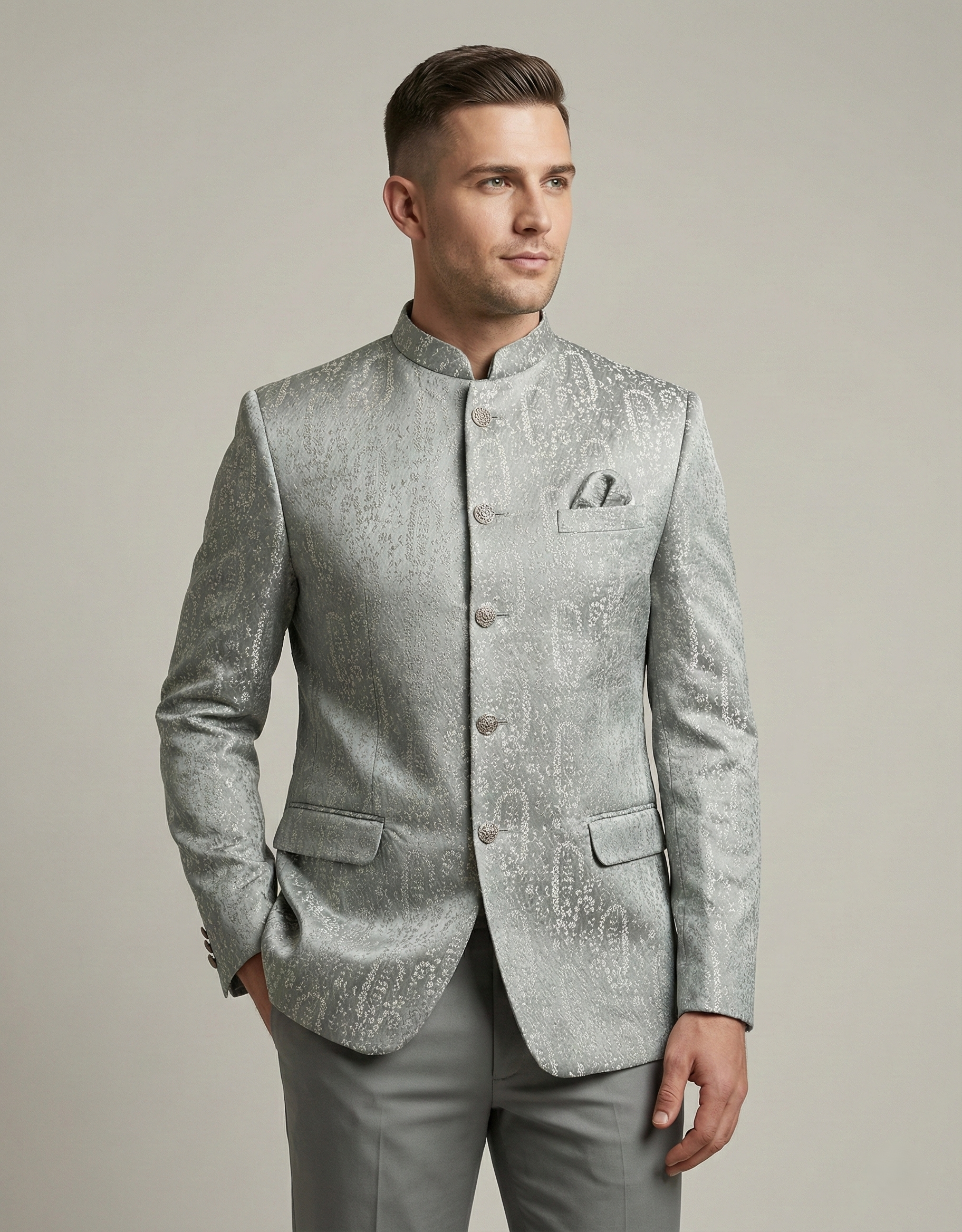 Light Green Jacquard Jodhpuri Suit