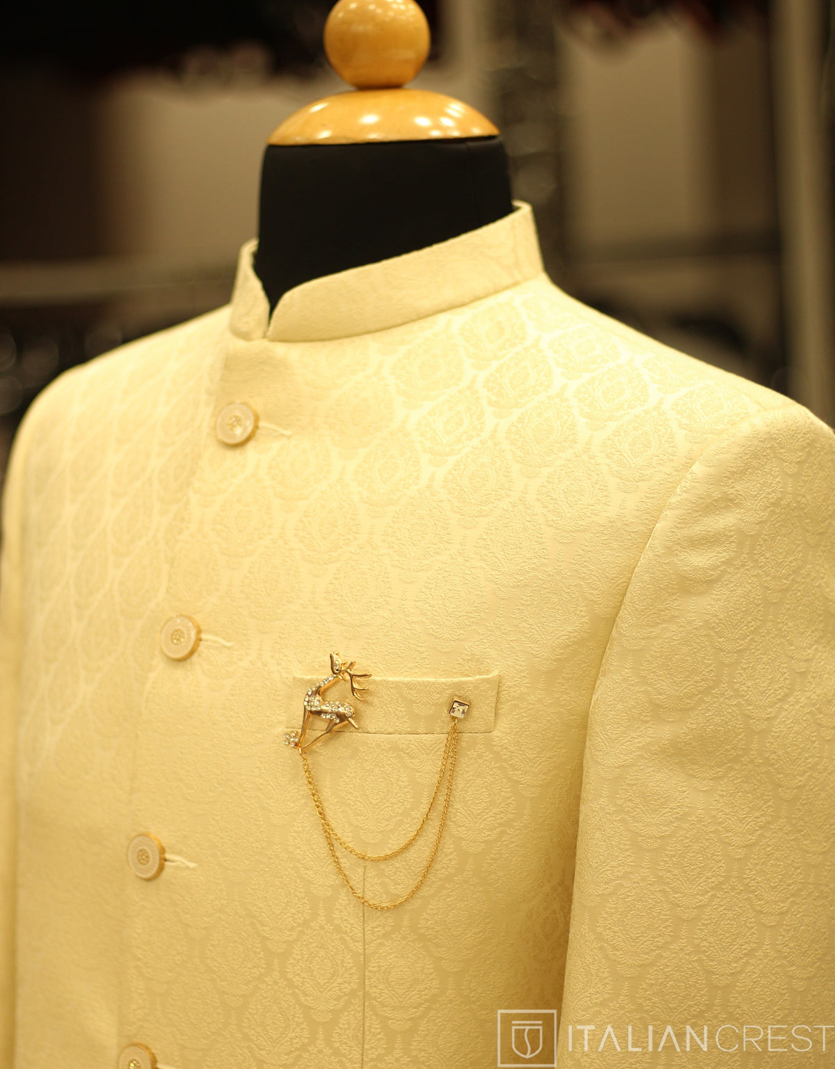 Beige Jacquard Jodhpuri Suit