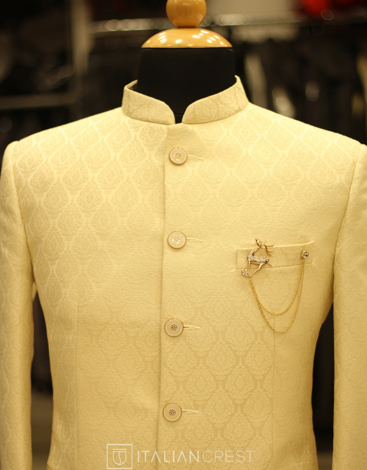 Beige Jacquard Jodhpuri Suit