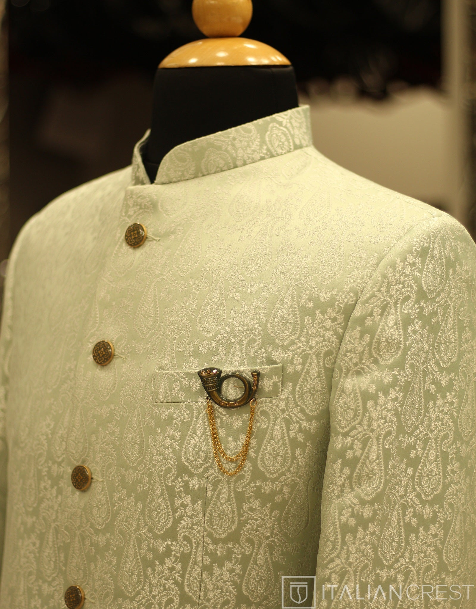 Light Green Jacquard Jodhpuri Suit