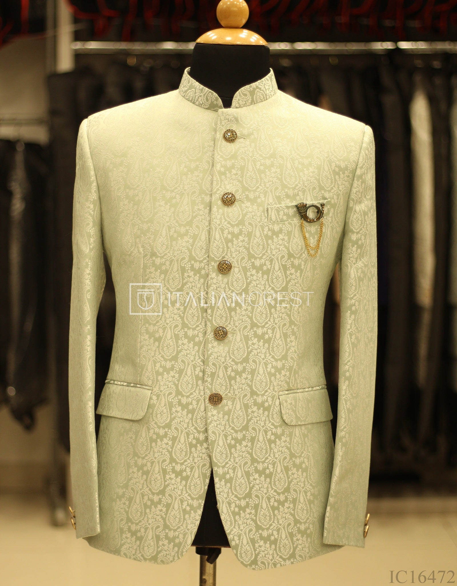 Light Green Jacquard Jodhpuri Suit
