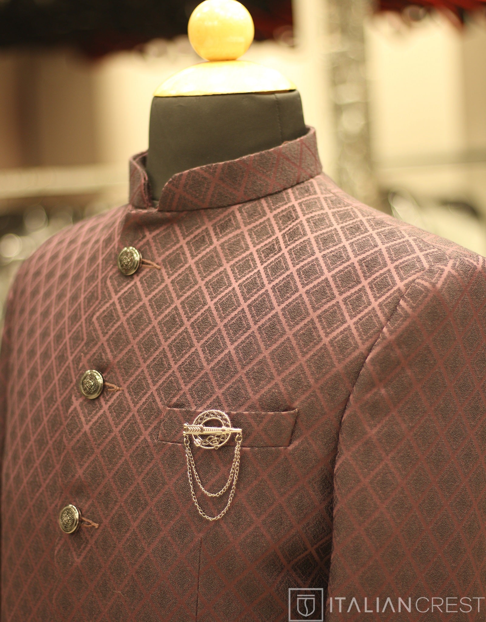 Dark Purple Jacquard Jodhpuri Suit