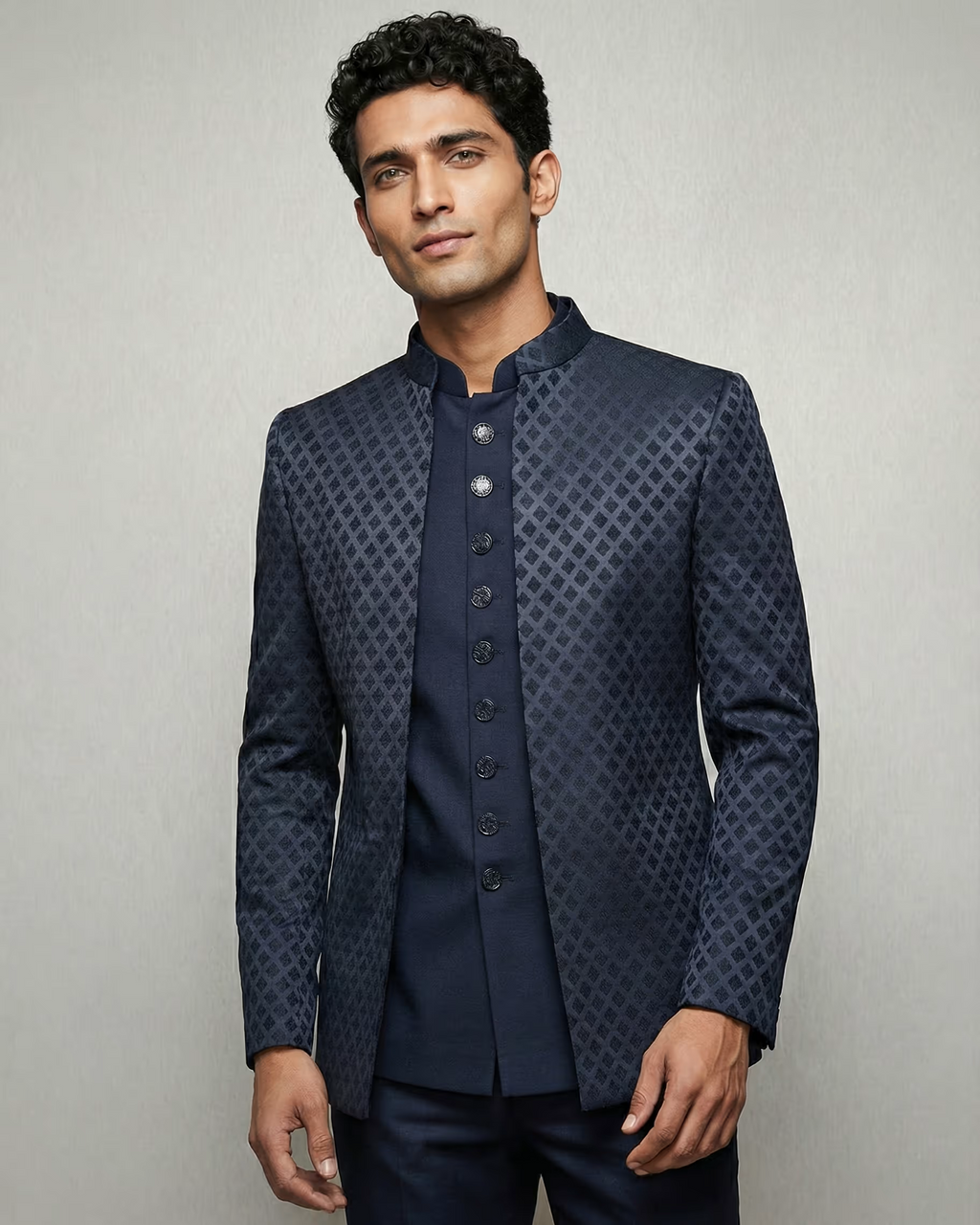 Blue Jacquard Jodhpuri Suit