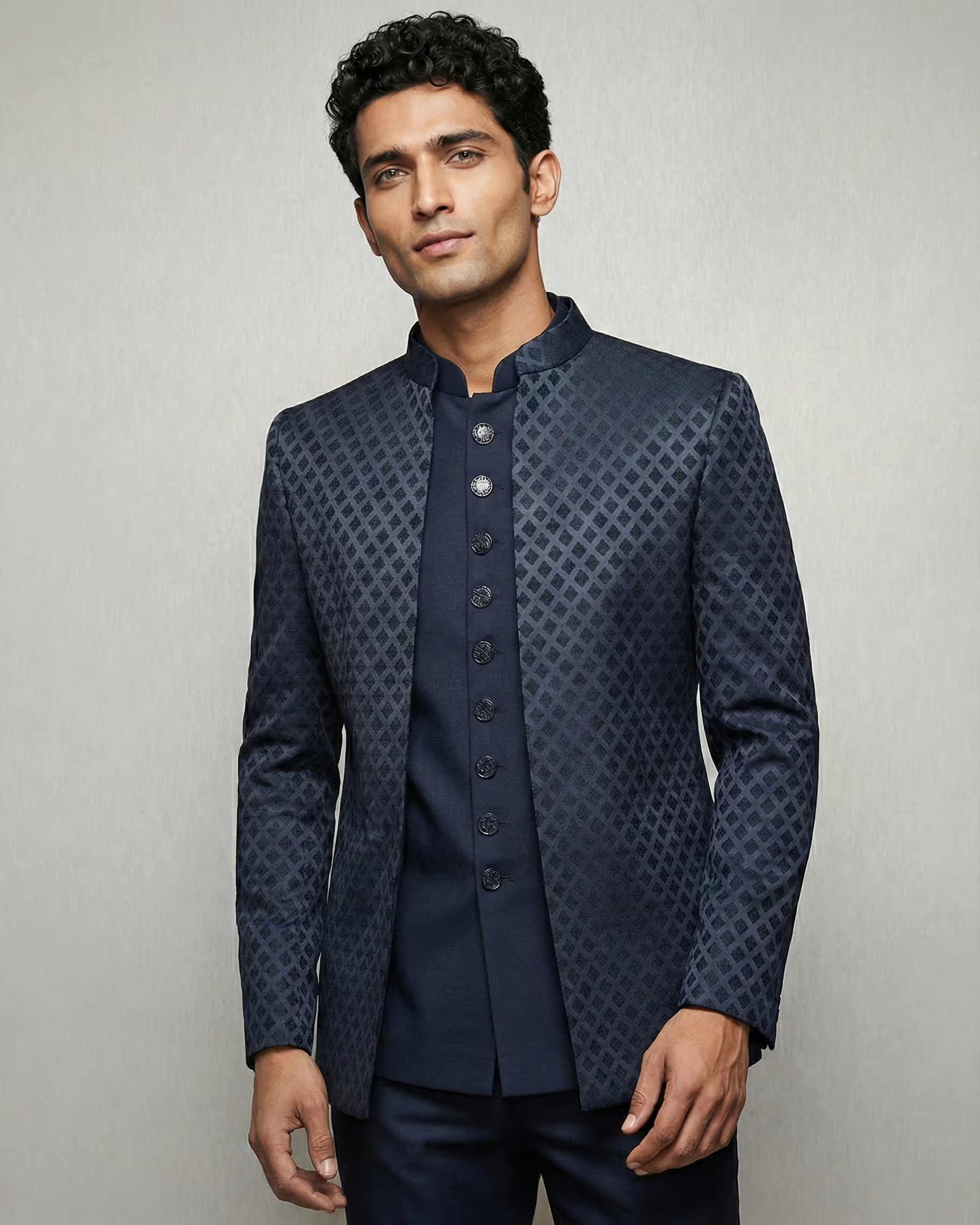 Blue Jacquard Jodhpuri Suit
