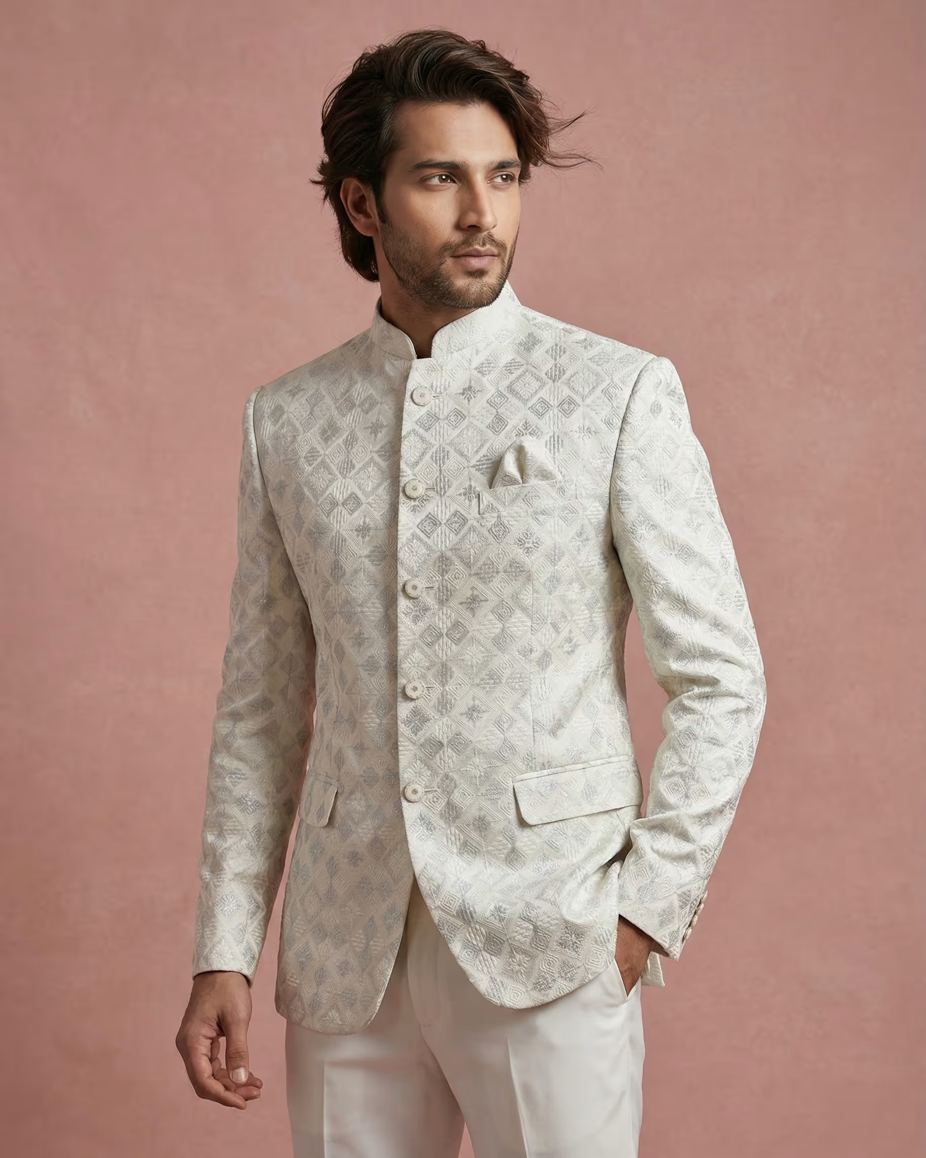 Cream Embroidery Work Jodhpuri Suit