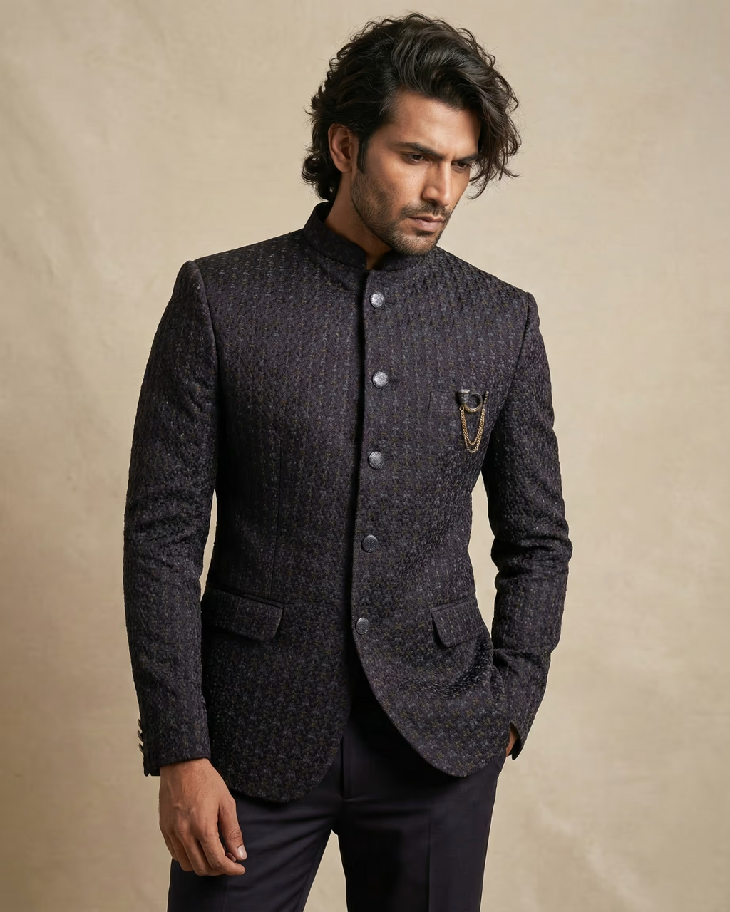 Dark Purple Embroidery Work Jodhpuri Suit