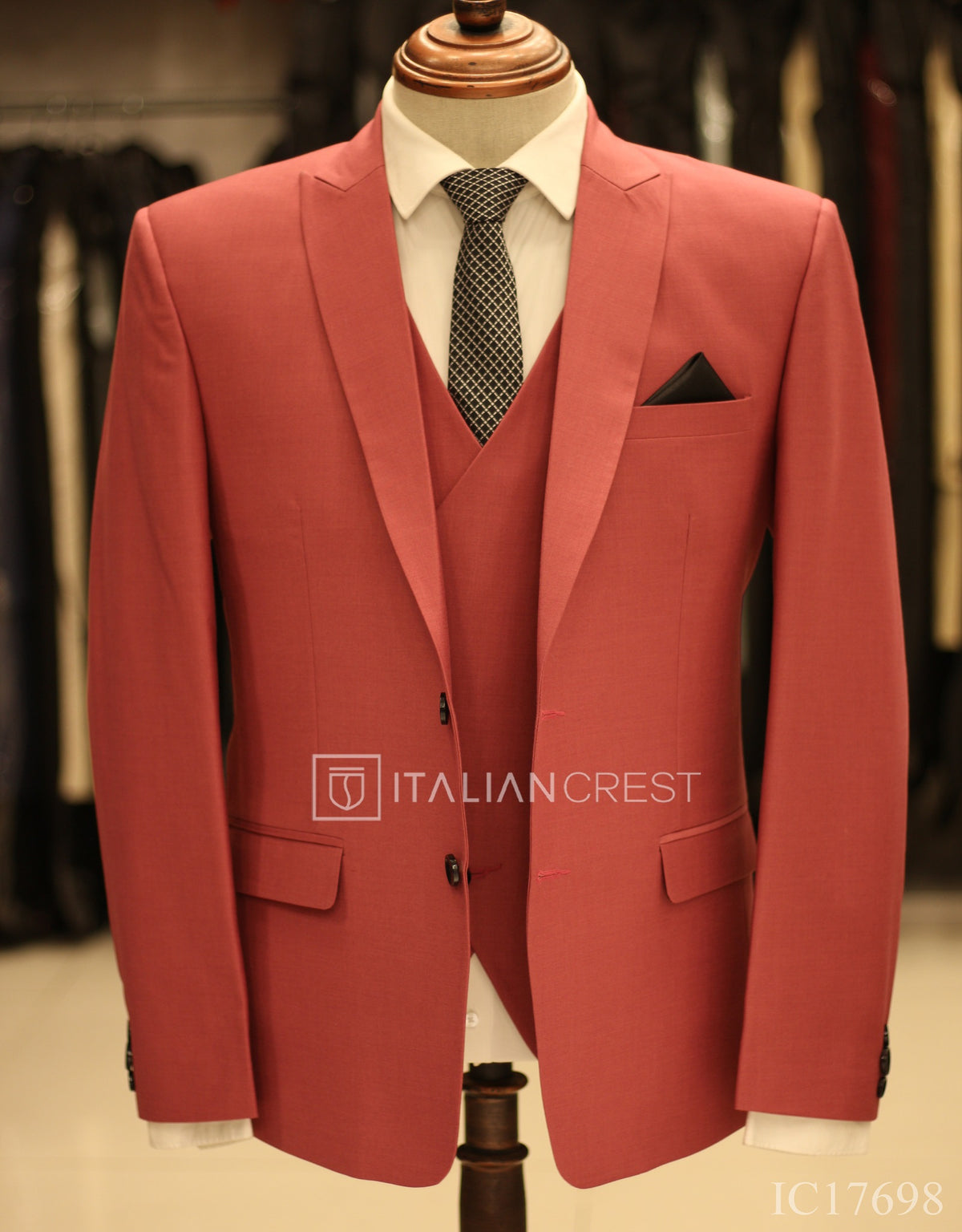 Pink 3-Piece Peak Lapel Suit