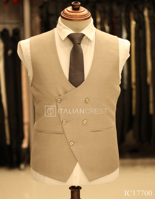 Beige 3-Piece Peak Lapel Suit