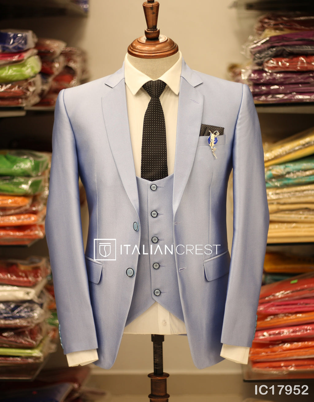 Light Blue 3-Piece Notch Lapel Suit