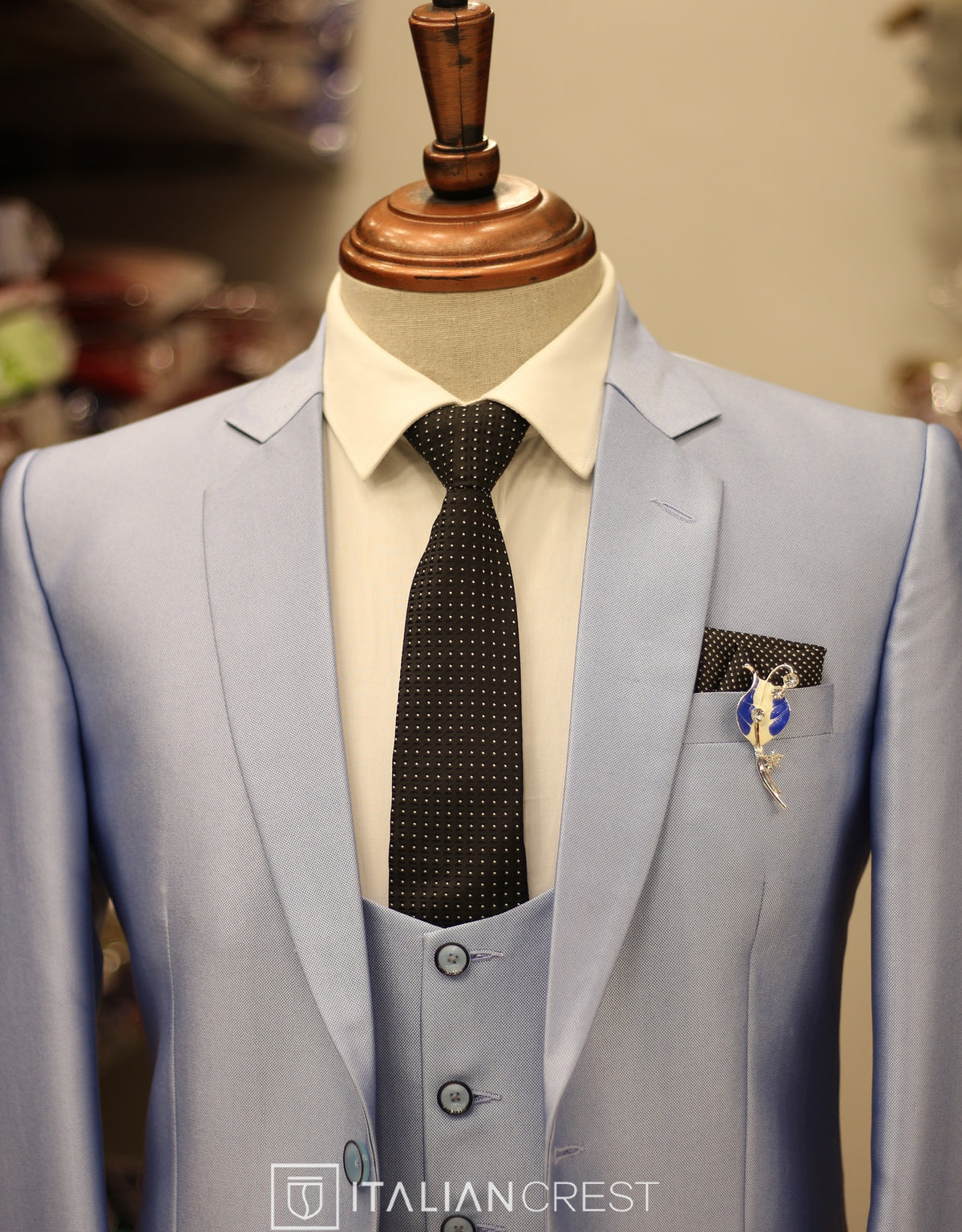 Light Blue 3-Piece Notch Lapel Suit