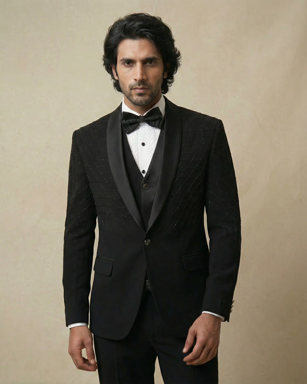 Black Embroidery Work 5pc Wedding Suit