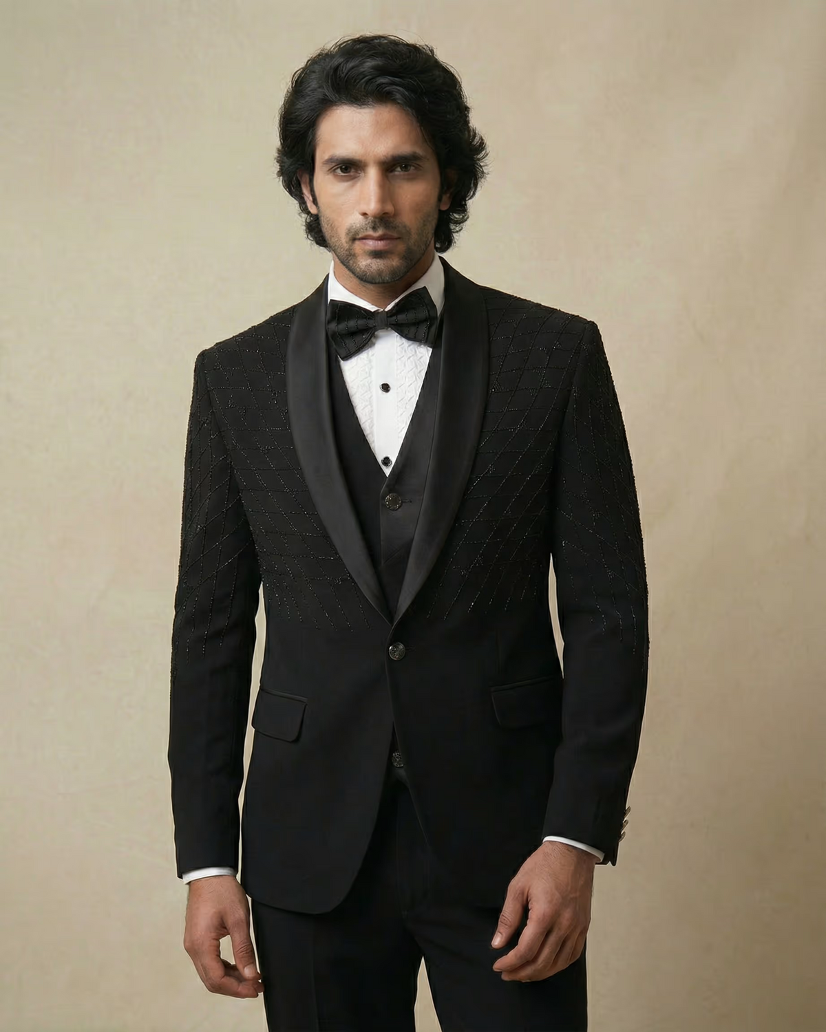 Black Embroidery Work 5pc Wedding Suit