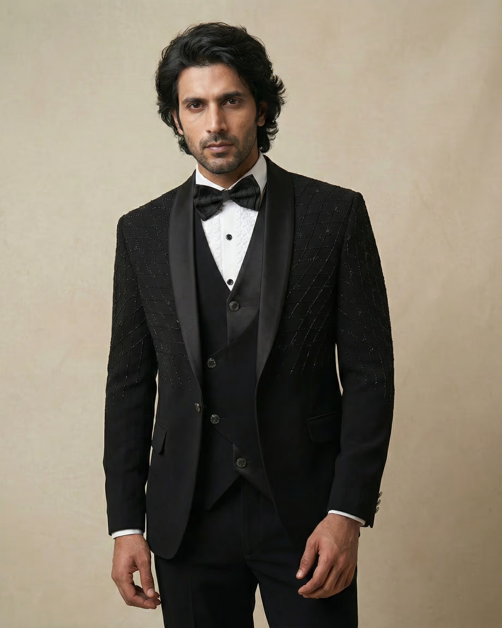 Black Embroidery Work 5pc Wedding Suit