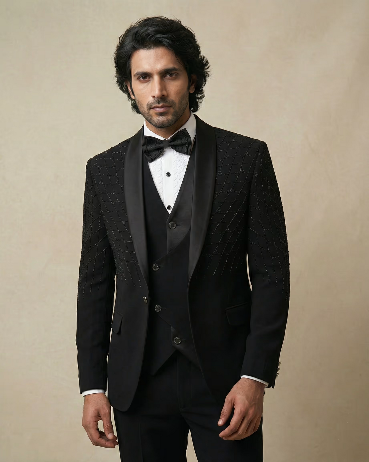 Black Embroidery Work 5pc Wedding Suit