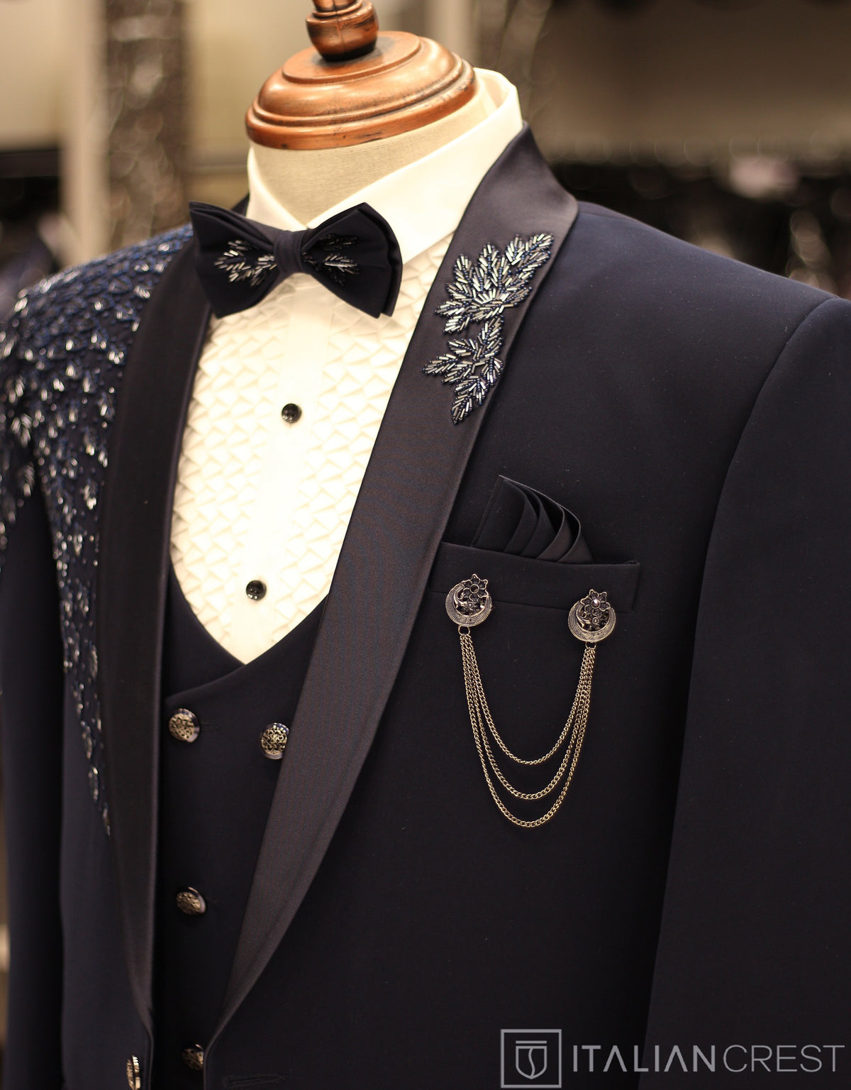 Blue Embroidery Work 5pc Wedding Suit