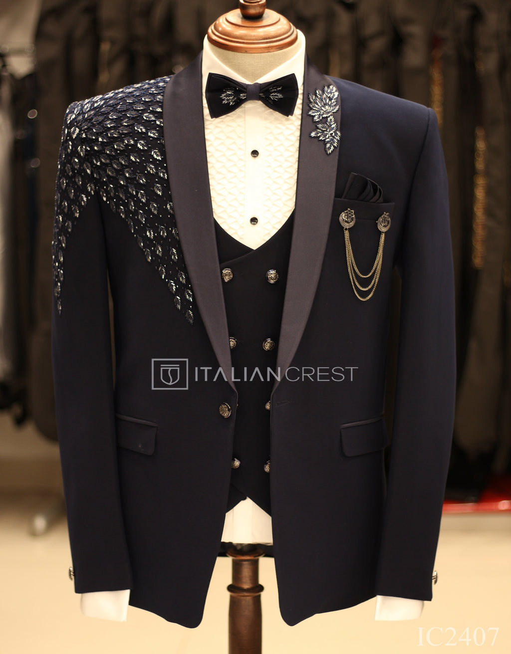 Blue Embroidery Work 5pc Wedding Suit