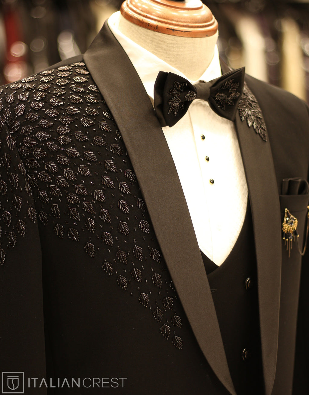 Black Embroidery Work 5pc Wedding Suit