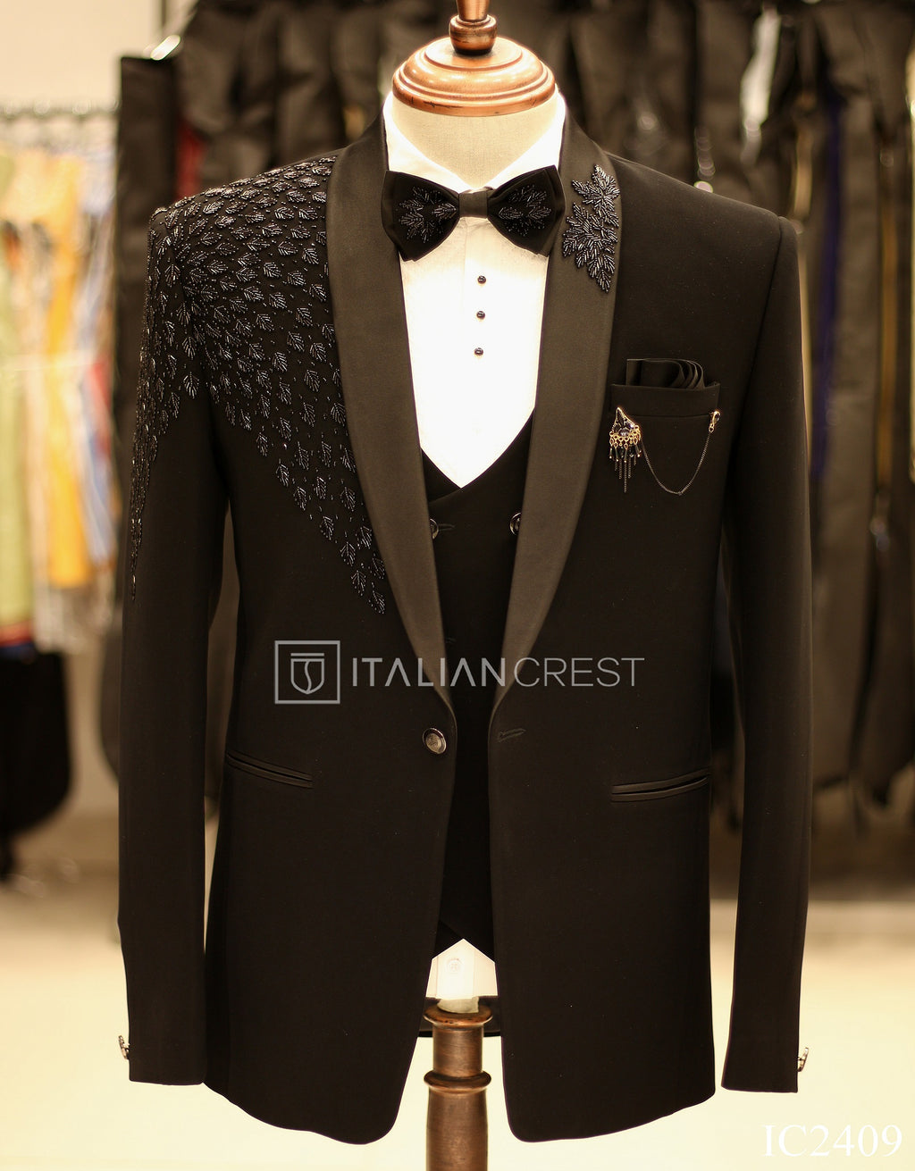 Black Embroidery Work 5pc Wedding Suit