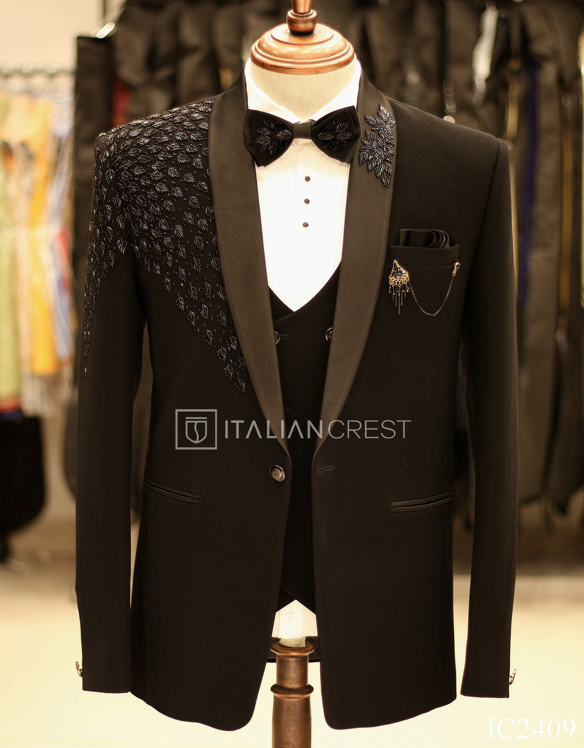 Black Embroidery Work 5pc Wedding Suit