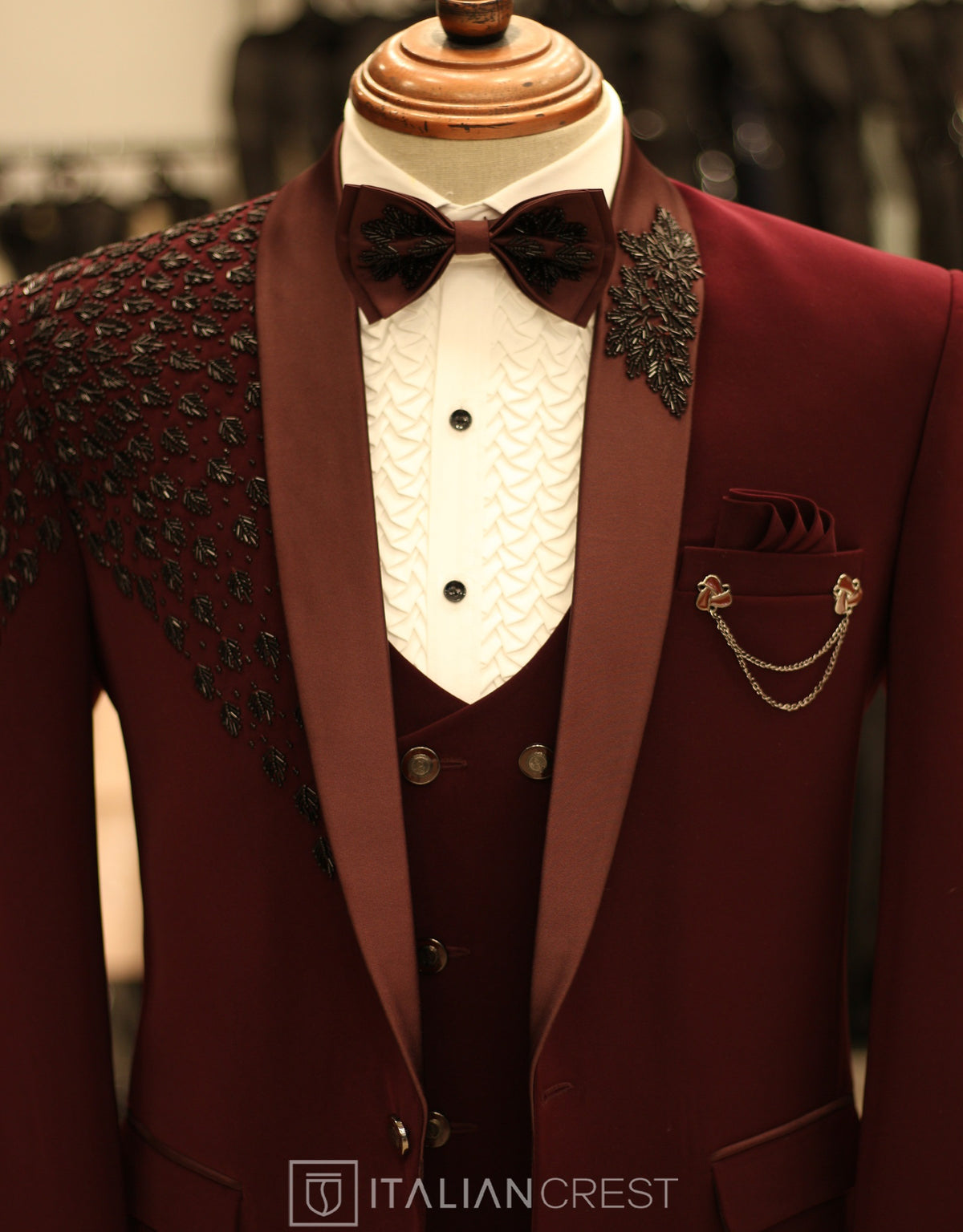 Maroon Embroidery Work 5pc Wedding Suit