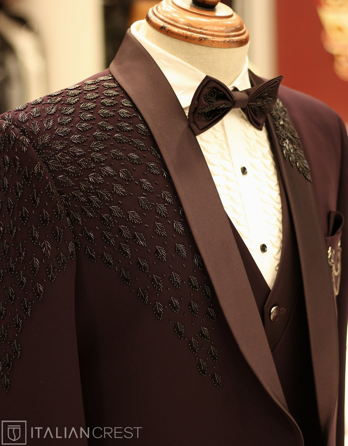 Wine Purple Embroidery Work 5pc Wedding Suit