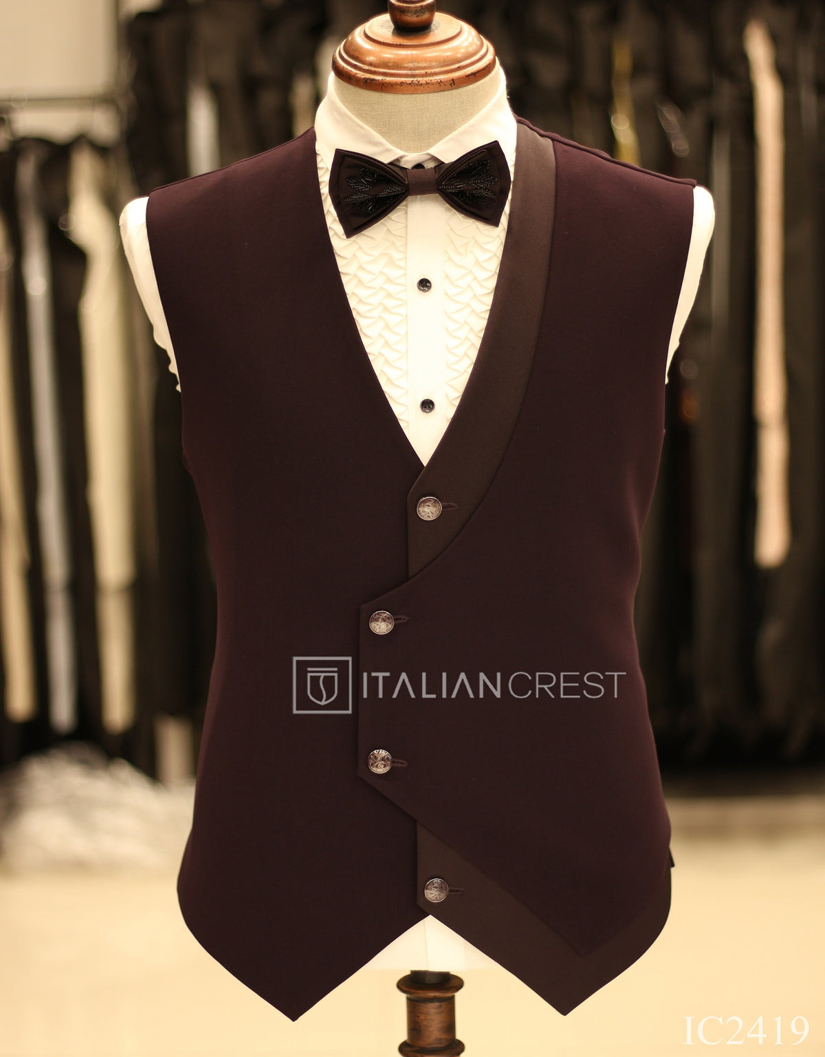 Wine Purple Embroidery Work 5pc Wedding Suit