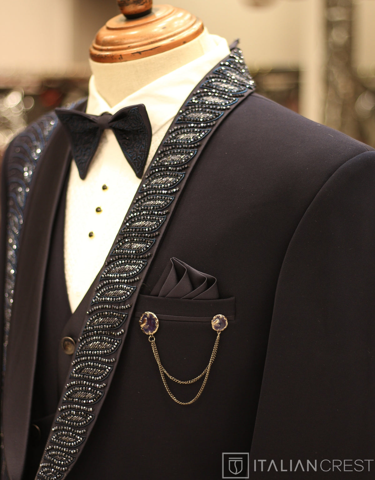 Blue Embroidery Work 5pc Wedding Suit