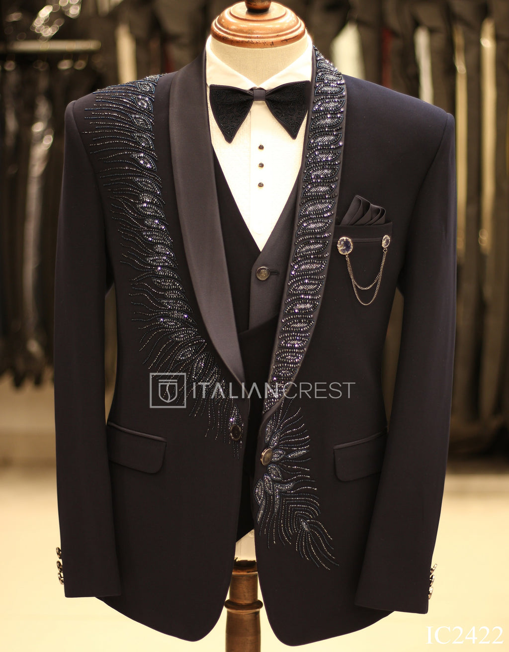 Blue Embroidery Work 5pc Wedding Suit