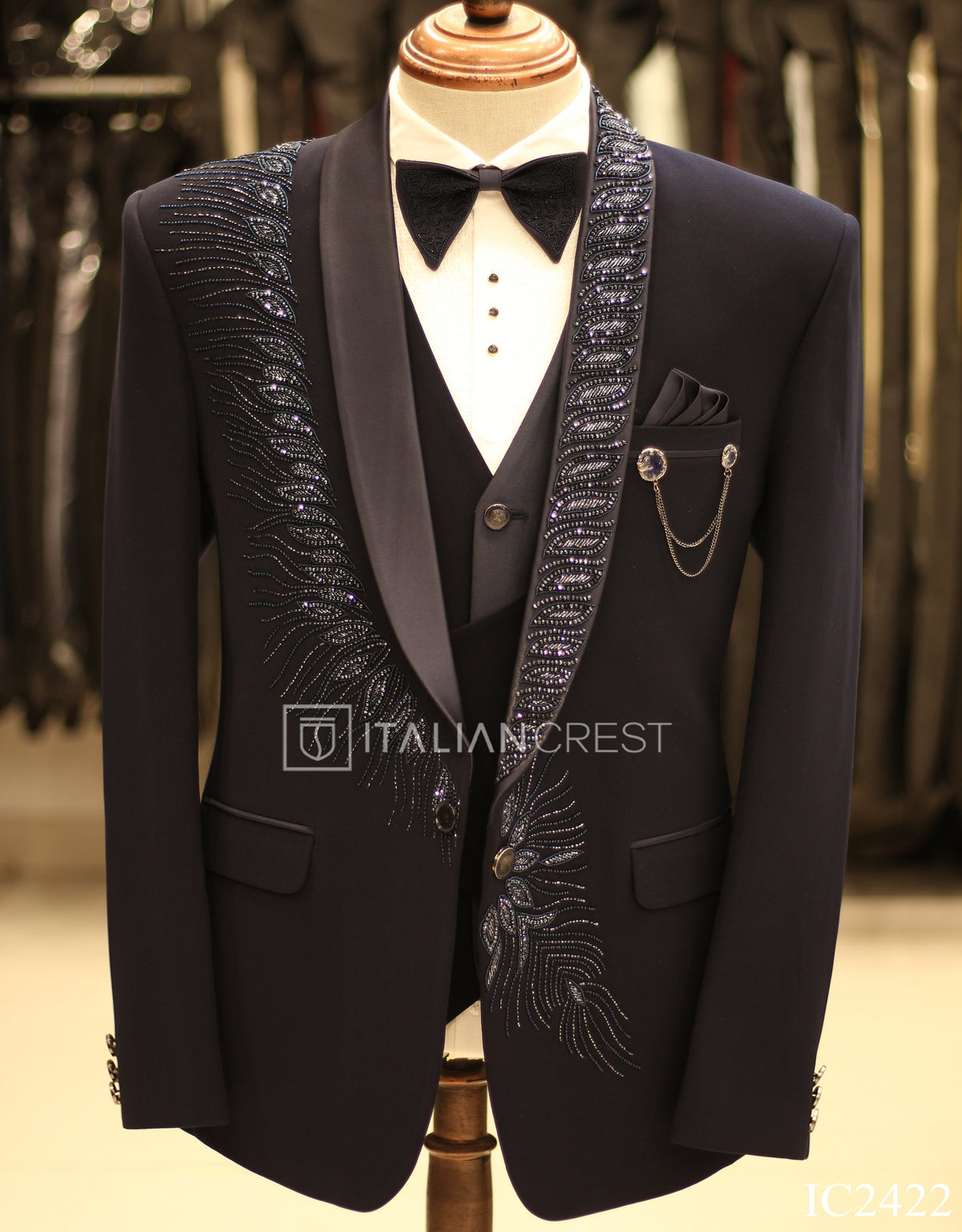 Blue Embroidery Work 5pc Wedding Suit