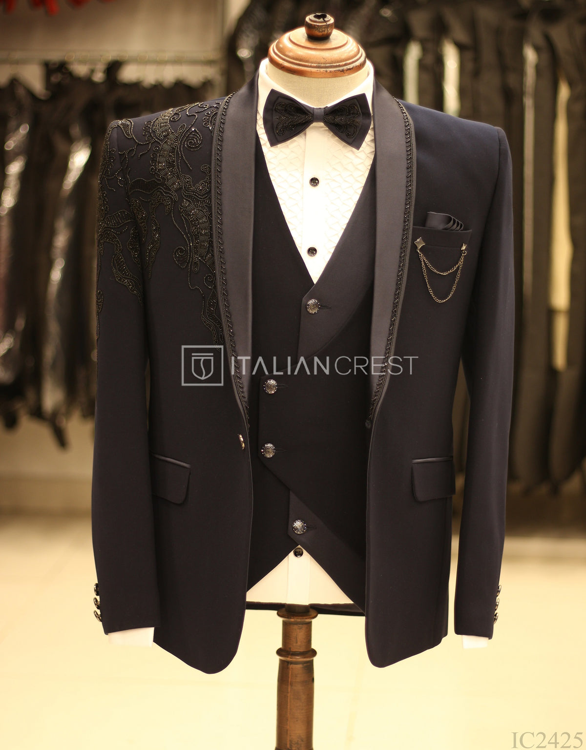 Blue Embroidery Work 5pc Wedding Suit