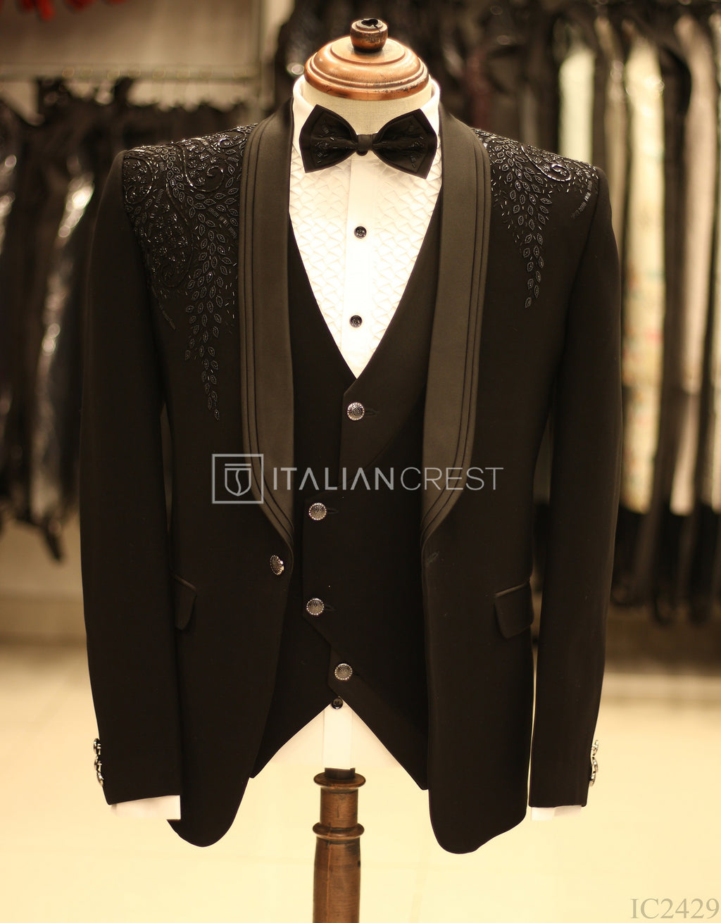 Black Embroidery Work 5pc Wedding Suit