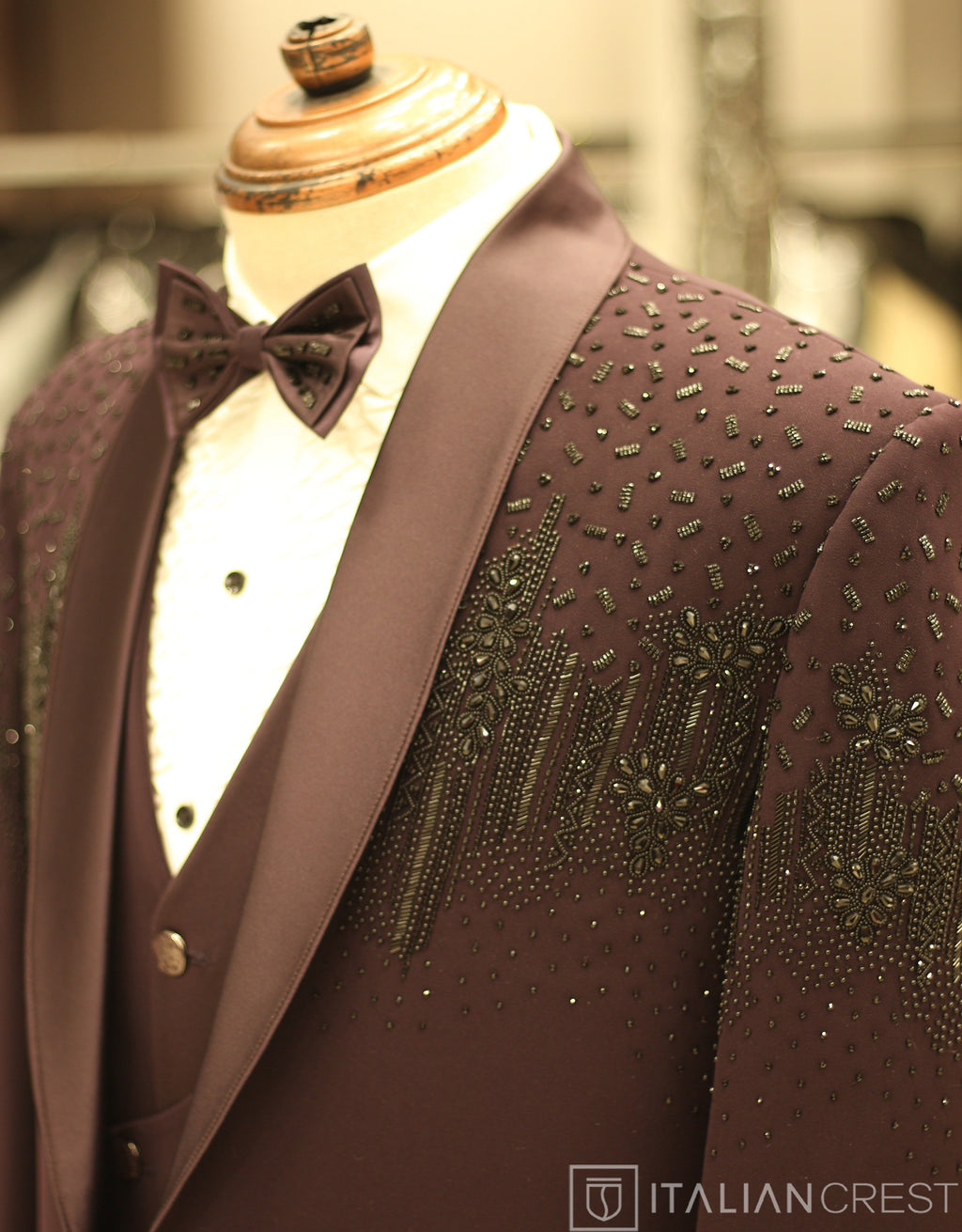 Wine Embroidery Work 5pc Wedding Suit