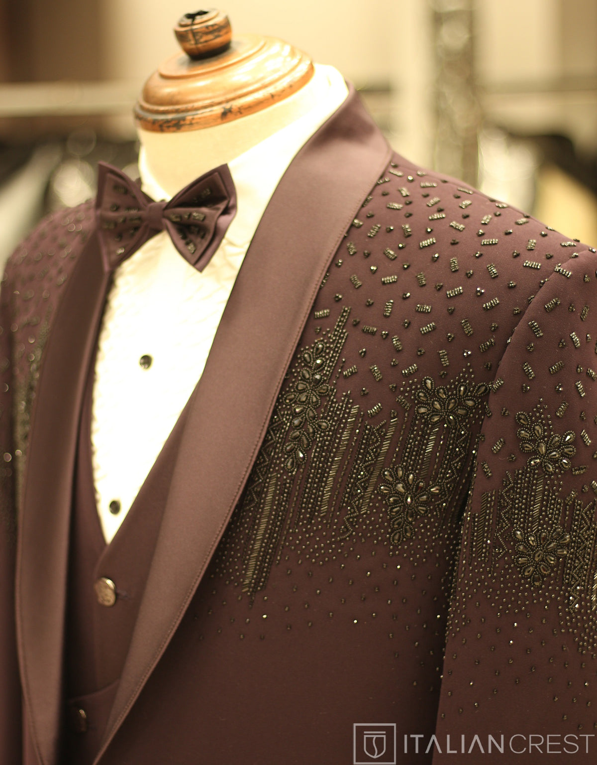 Wine Embroidery Work 5pc Wedding Suit