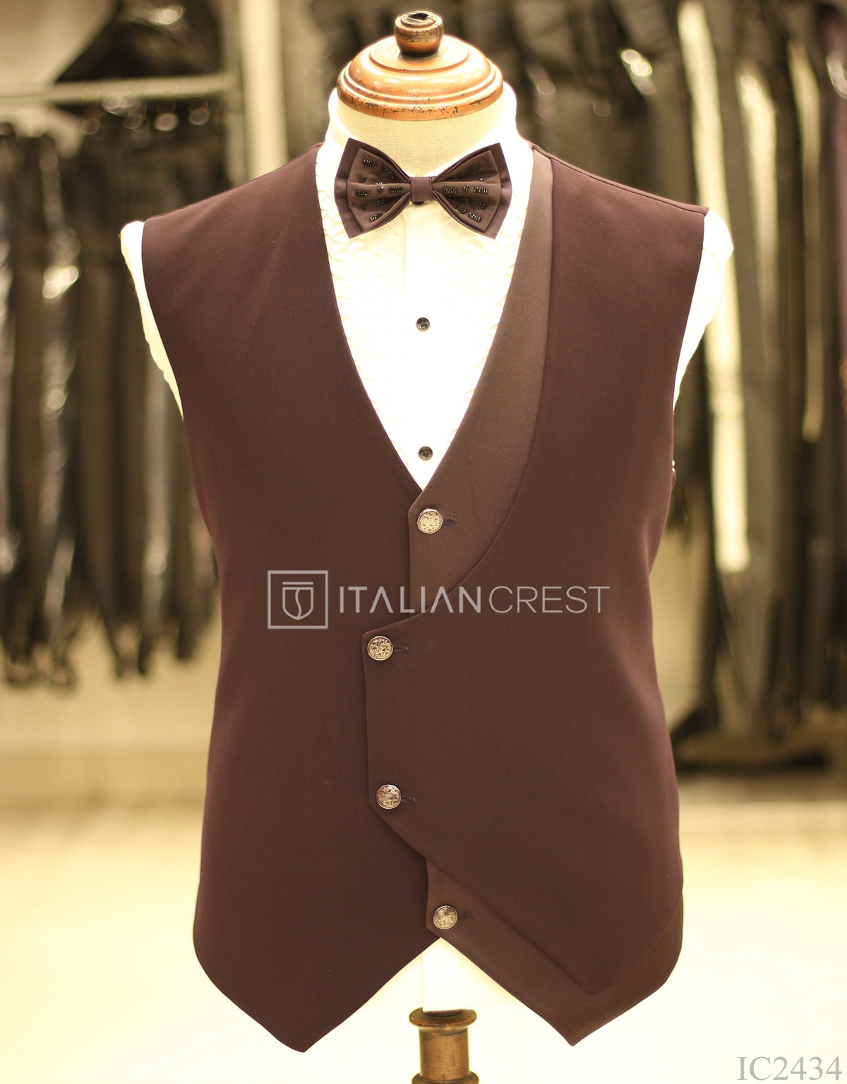 Wine Embroidery Work 5pc Wedding Suit