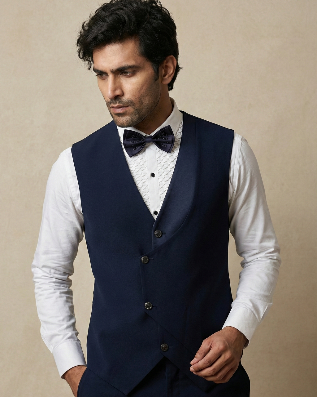 Navy Blue Embroidery Work 5pc Wedding Suit