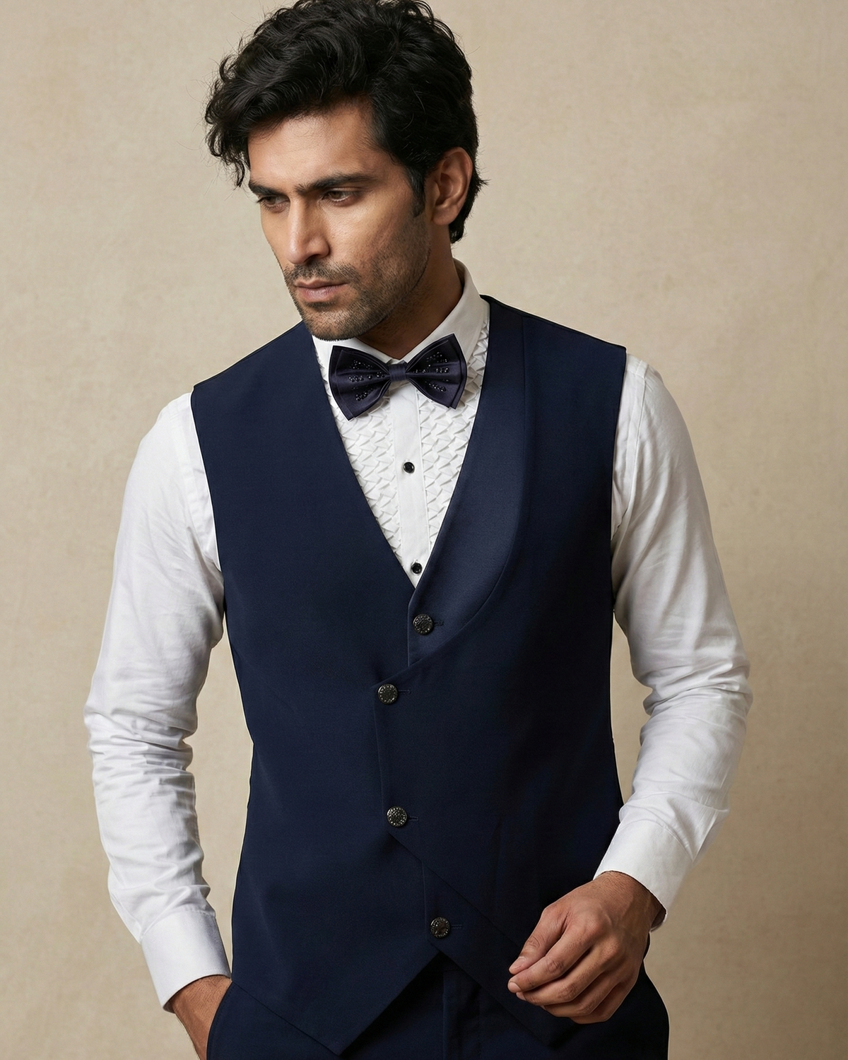 Navy Blue Embroidery Work 5pc Wedding Suit
