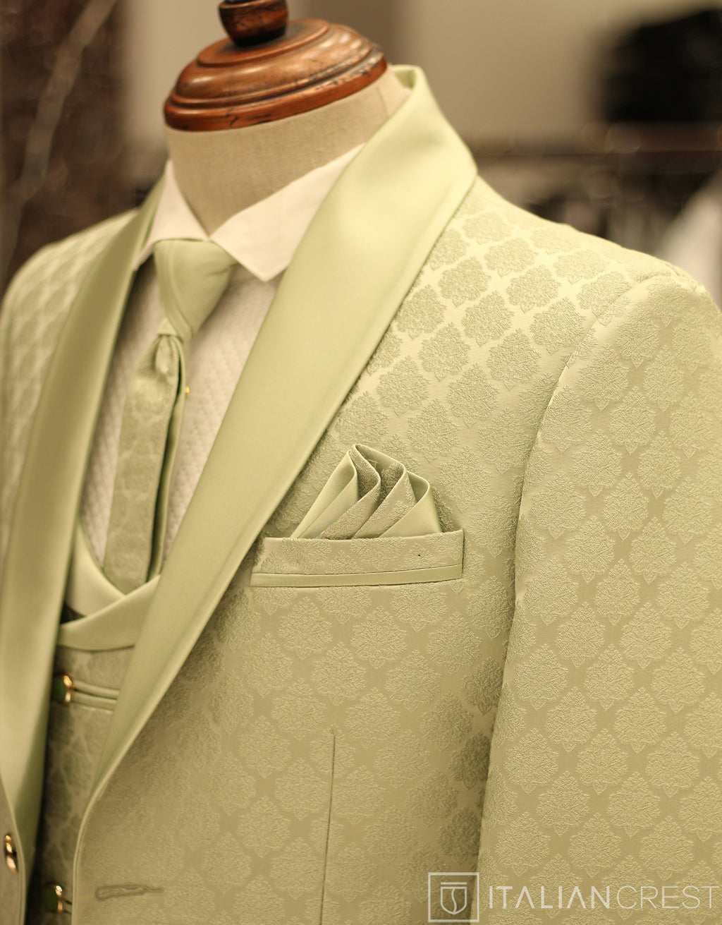 Light Green Jacquard 5pc Wedding Suit