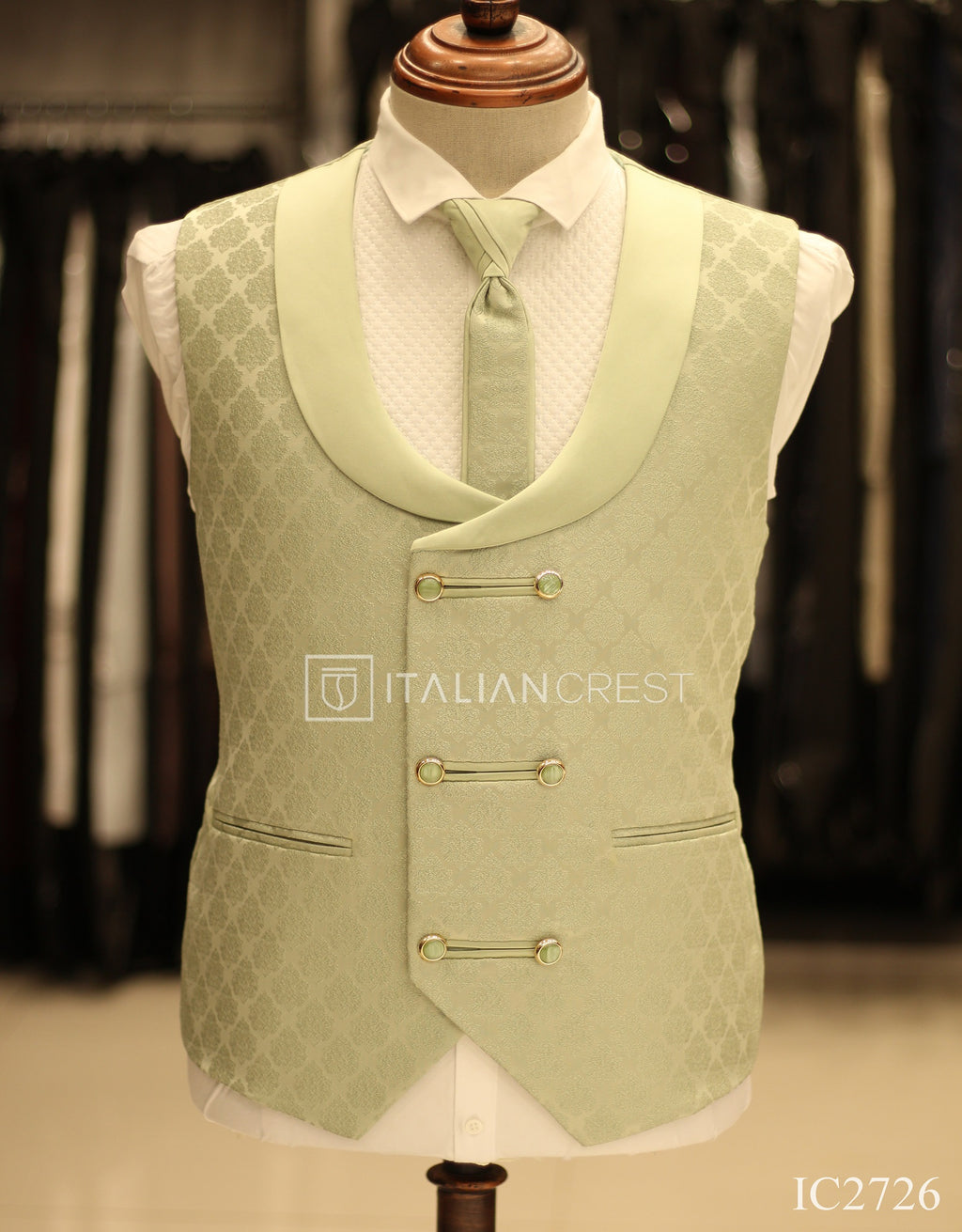 Light Green Jacquard 5pc Wedding Suit