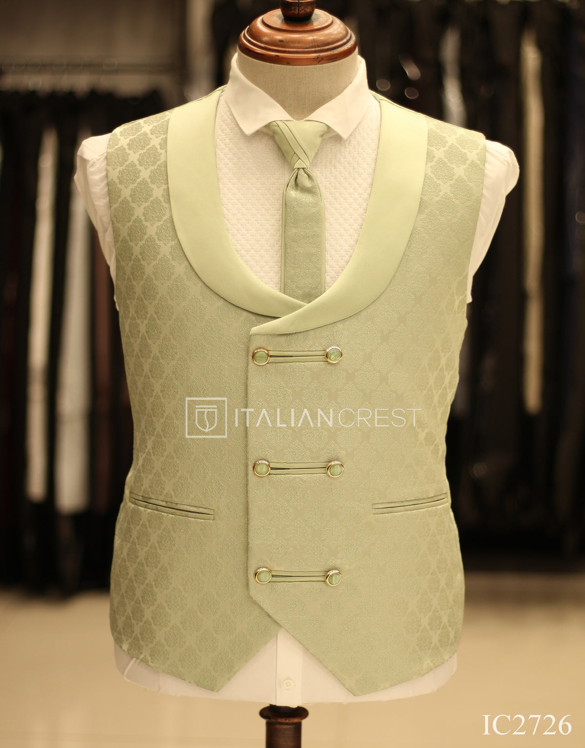 Light Green Jacquard 5pc Wedding Suit
