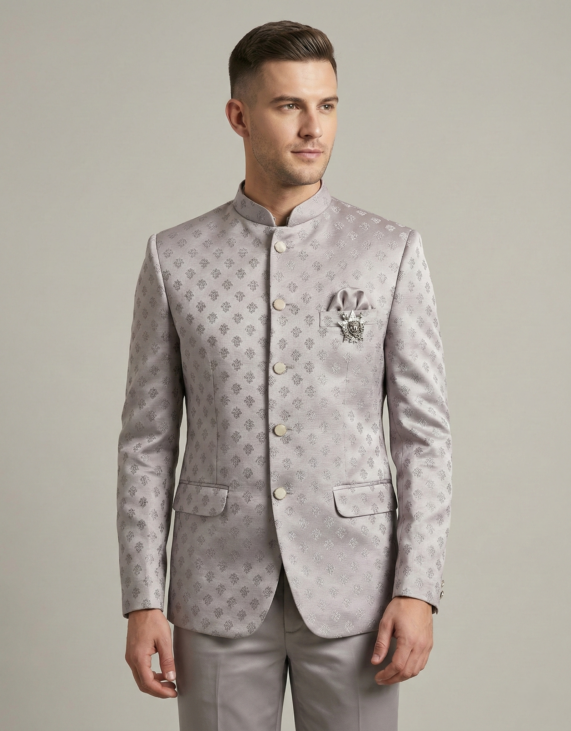 Light Purple Jacquard Jodhpuri Suit