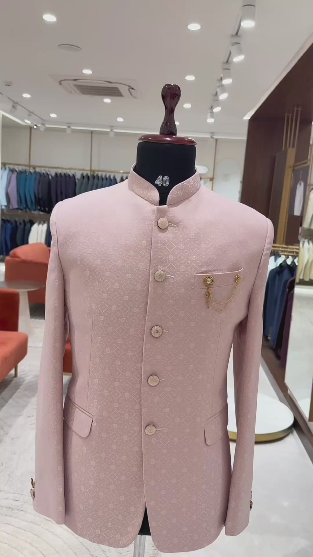 Pink Jacquard Jodhpuri Suit