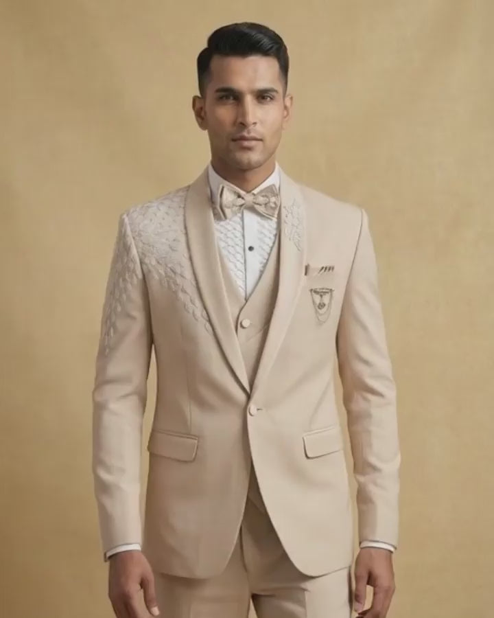 Beige Embroidery Work 5pc Wedding Suit